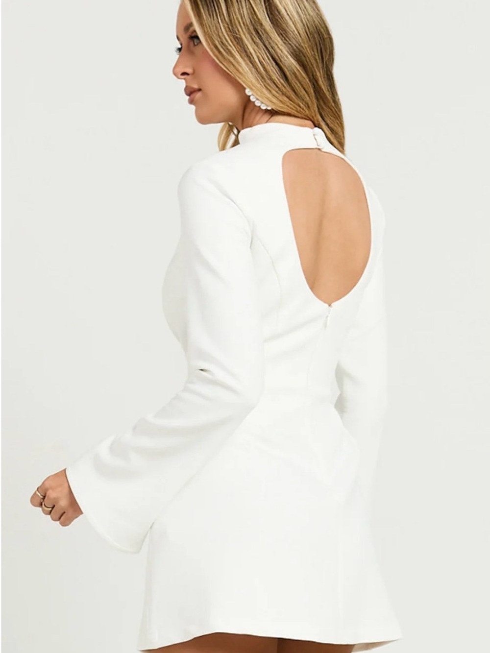 Showpo White Long-Sleeve Mini Dress with Mock Neck